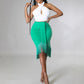 Short Top With Stylish Wrap-around Fringe Skirt Two-piece Set