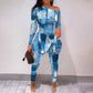 Ensemble haut à manches longues et ourlet fendu pour femme, imprimé floral, nouvelle collection automne et hiver
