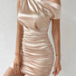 High-End Sexy Asymmetrical Neckline Satin Dress
