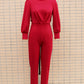 Women's Straight Round Neck Long Sleeve Backless Slim Fit Jumpsuit