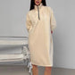High-neck Half-zip Sweatshirt Dress Warm Fleece Skirt