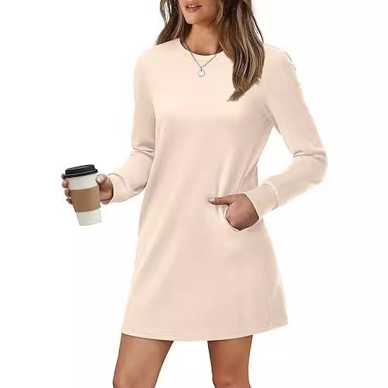 Back Fold Pocket Long Sleeve Sweater Dress