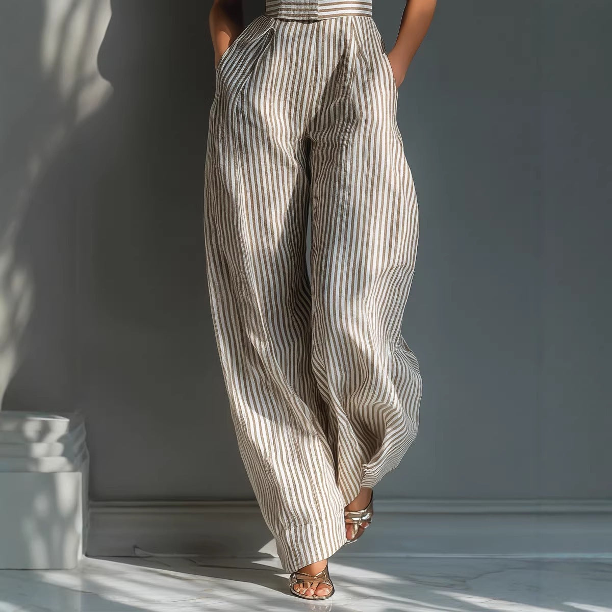 Womens Fashionable Striped Linen Jumpsuit