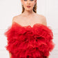 Ladies Fashion Mesh Slip-Neck Puff Top