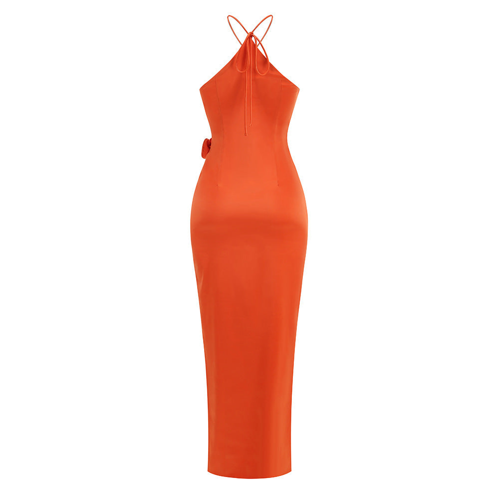 Halter Hollow Three-dimensional Flower Dress