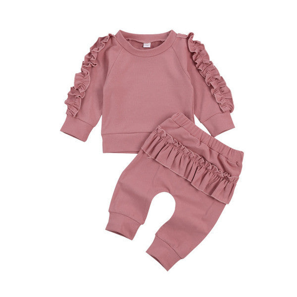 Costume enfant simple à manches longues et couleur unie avec bordure en feuille