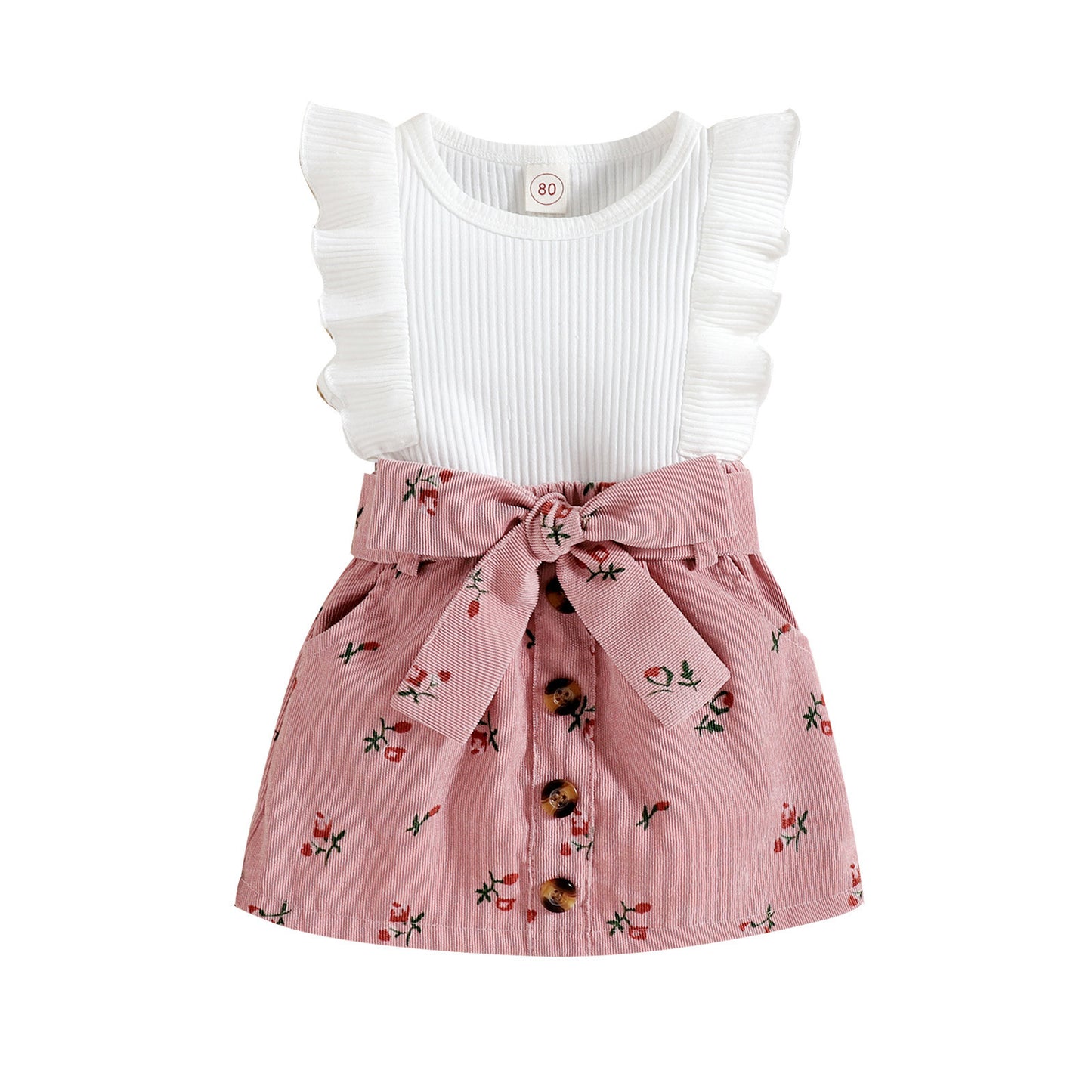 Pit Strip Flying Sleeves Floral Corduroy Skirt Two-piece Suit