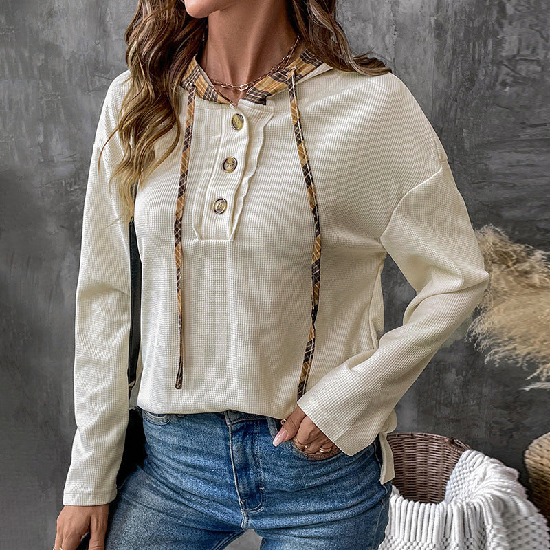 Patchwork Plaid Women's Hoodie Sweater