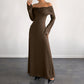 Brown Off-shoulder Slim Women's Dress