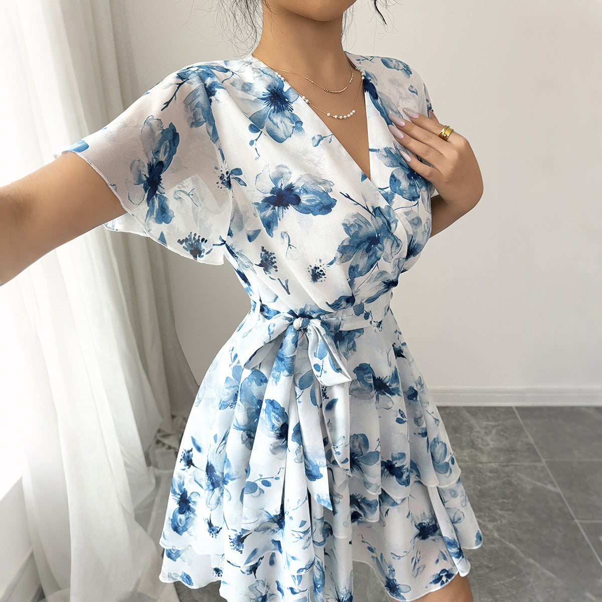 Womens Casual Vacation Printed Short-Sleeve Dress