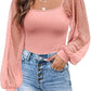 Women's Lantern Sleeve Stitching Slim Top