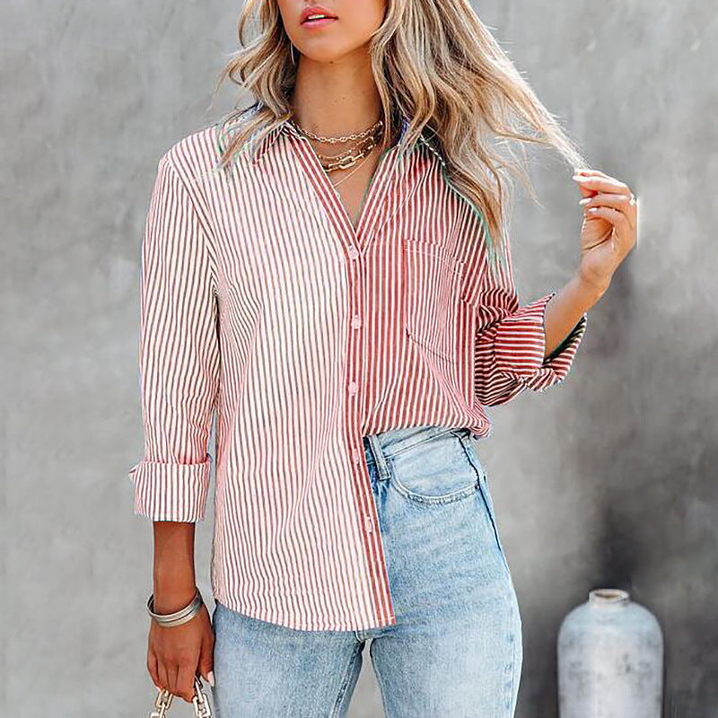 Striped Contrast Print Long-sleeved Cardigan