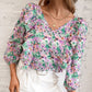 Temperament Commuting Small Floral Long-sleeved V-neck Shirt