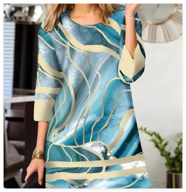 Women's Plaid Stitching Round Neck Slim Fit Dress