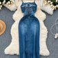 Hong Kong Style Retro Denim Skirt Design Sense Frayed Hem Split