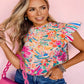 Women's Thin Chiffon Shirt Printed Pullover Ruffled Short Sleeves