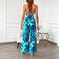 Leisure Commute Vacation Style Contrast Color Halter Top Wide-leg Pants Suit Women