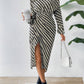 Summer Women's Waist Slant Shoulder Long Sleeve Striped Dress Long