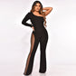 Fashion Mesh Patchwork Drilling Micro-pull Jumpsuit