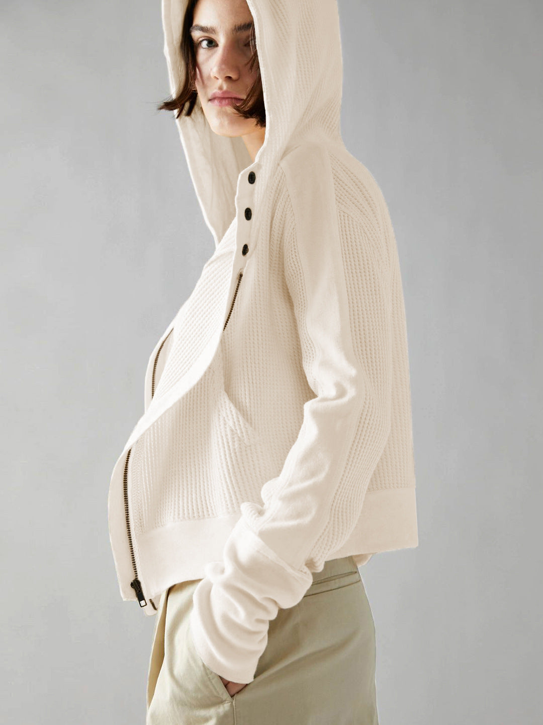 Sweat-shirt à capuche tendance pour femme, veste courte à fermeture éclair