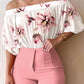Women's Fashionable Elegant Floral Printed Top And Shorts Suit