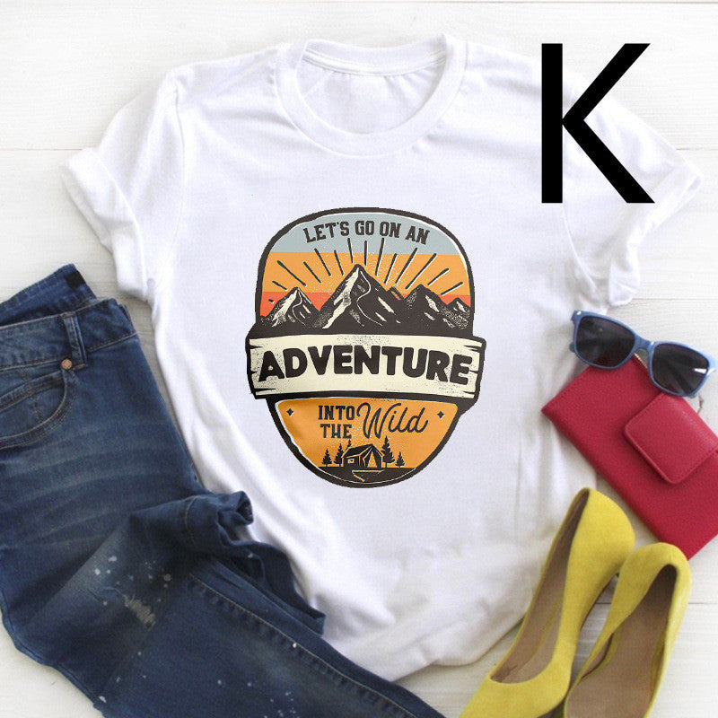 Literature And Art High Mountain Personality Printing Short-sleeved Men And Women