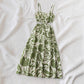 Green Floral Maxi Slip Dress With Hollow-out Design