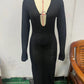 V-neck Long Ring Backless Long Sleeves Knitted Dress