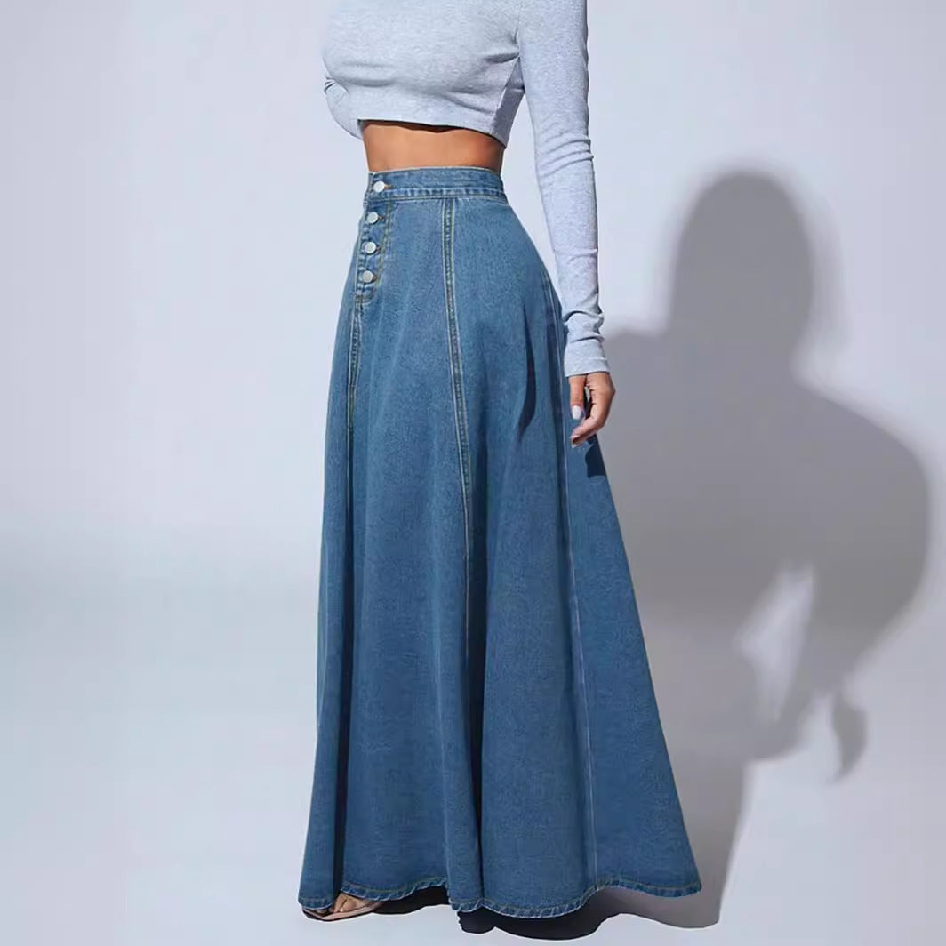 Jupe en jean à simple boutonnage, style rétro, à la mode, grande taille