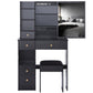 29.2 Small Space Left Drawer Desktop Vanity Table  Cushioned Stool, Extra Large Right Sliding Mirror, Multi Layer High Capacity Storage, Practical Fashionable Dresser, Suitable For Small Space