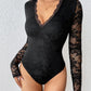 Black Lace Bodysuit With A Hollowed-out Back And V-neck