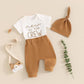 Children's Printed Top Solid Color Trousers Suit