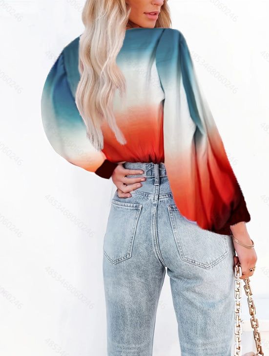 Women's Gradient See-through Chiffon Fashion Printed Shirt