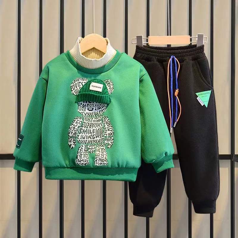 Children's Winter Fleece Lining Sweatshirt And Sweatpants Two-piece Set