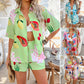 Casual Vacation Style Printing Color Contrast Short Sleeve Shorts Suit