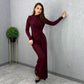 Long Sleeve Fitted Waist Pleated Slim-fit Long Dress