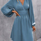 Foreign Trade Amazon Solid Color Chest Wrap V-neck Lantern Sleeve Dress