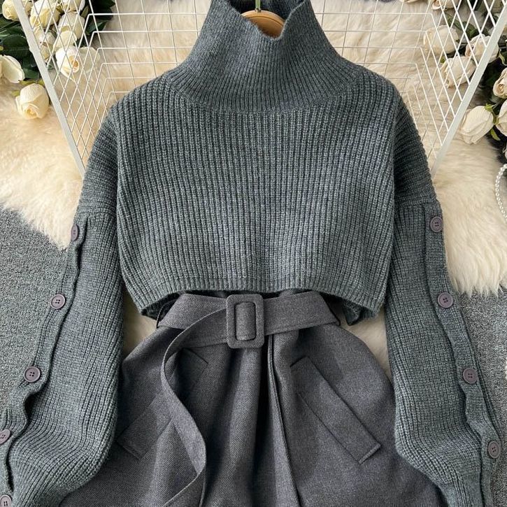 Korean Style Fashion Short Sweater Vest Suit Skirt Two-piece Set