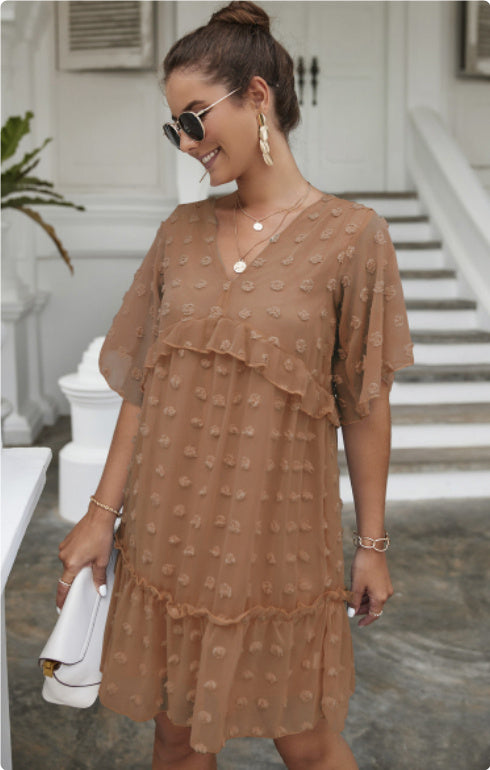 Robe décontractée en jacquard à boules de poils pour femme
