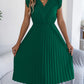 Casual Lace V-neck Ruffled-waist Pleated Dress