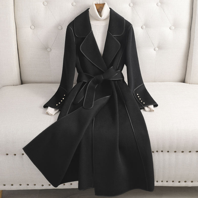 Manteau mi-long amincissant pour femme, en laine haut de gamme, au-dessus du genou