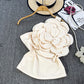 Pure Desire Three-dimensional Large Flower Diagonal Collar One-shoulder Top