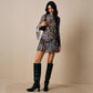 New Double-layer Round Neck Mesh Slit Trumpet Long Sleeve Fashion Slim Dress