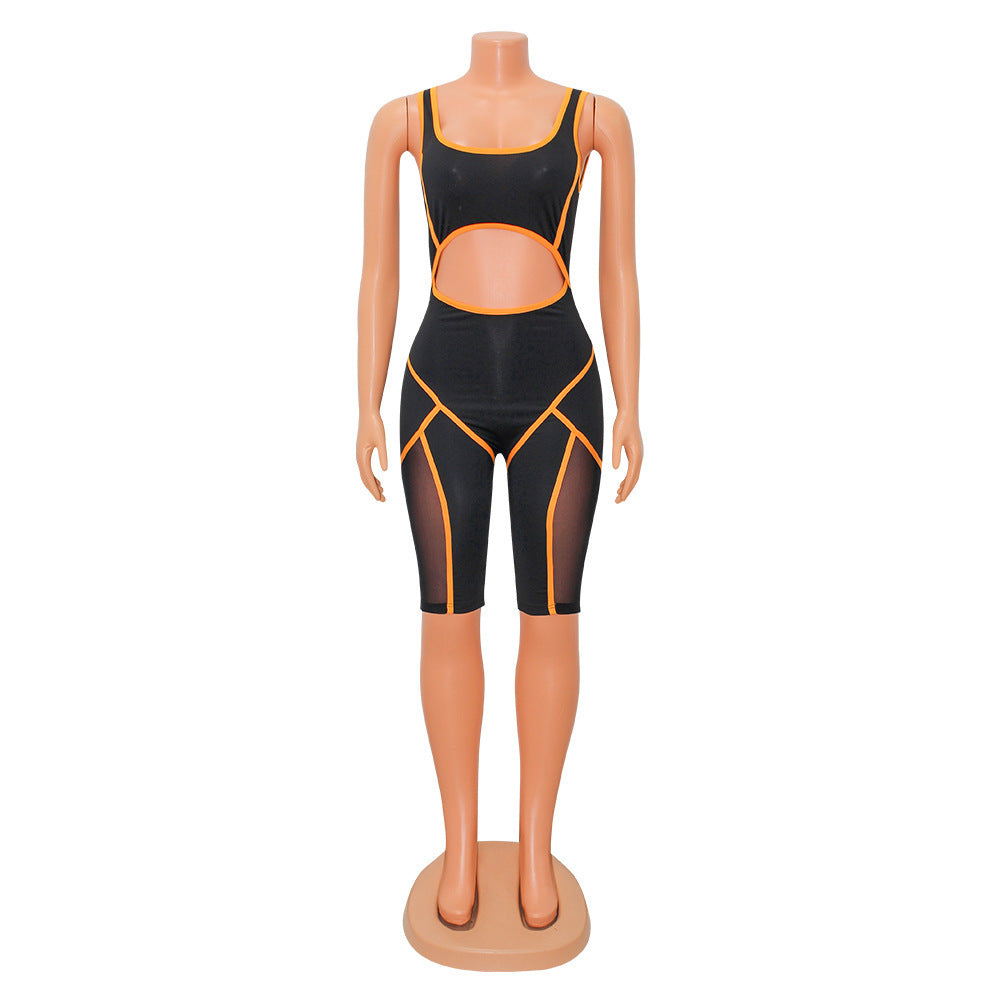 Combinaison moulante sans manches de couleur assortie pour femme