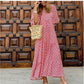 Robe d'été bohème vintage imprimée pour femme, élégante, décontractée, ample, col en V, manches courtes, longue