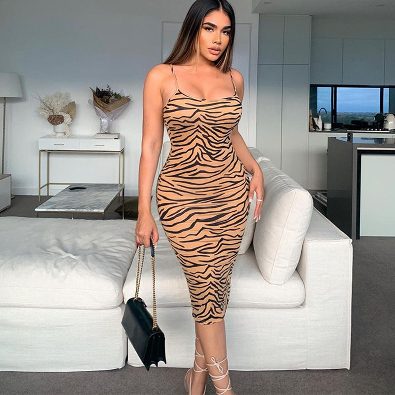 Printed Slim Slimming Split Sling Dress