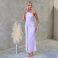 Women's Solid Color Elegant Single Shoulder Mesh Tie Dress