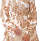 Elegant V-neck Flower Lace-up Long Sleeve Dress