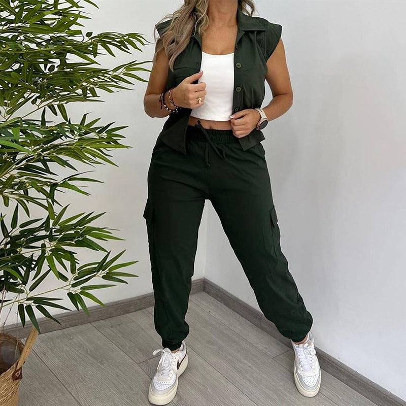 Ensemble chemise à manches courtes et pantalon élégant et tendance pour femme