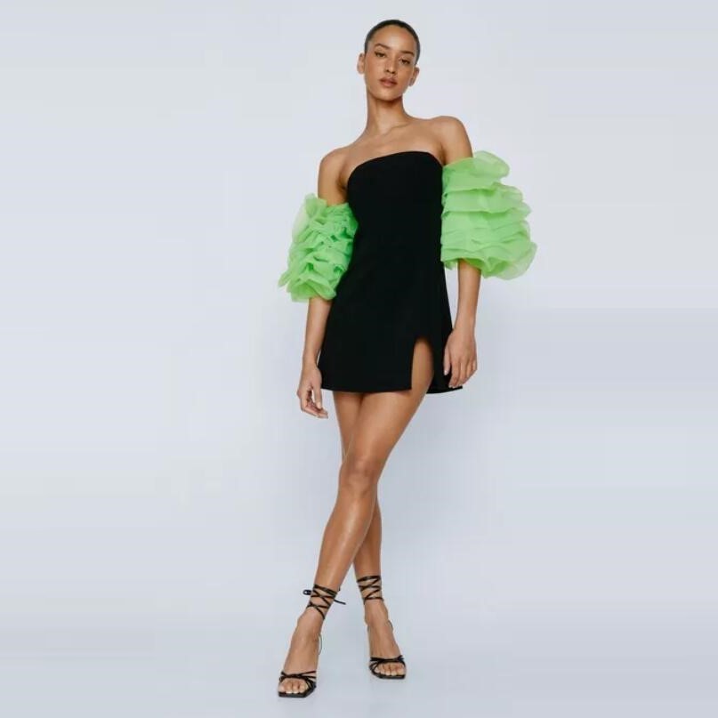 Robe tube à manches bouffantes pour femme